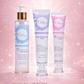 Oreya skincare products with a promotional offer on a pink background